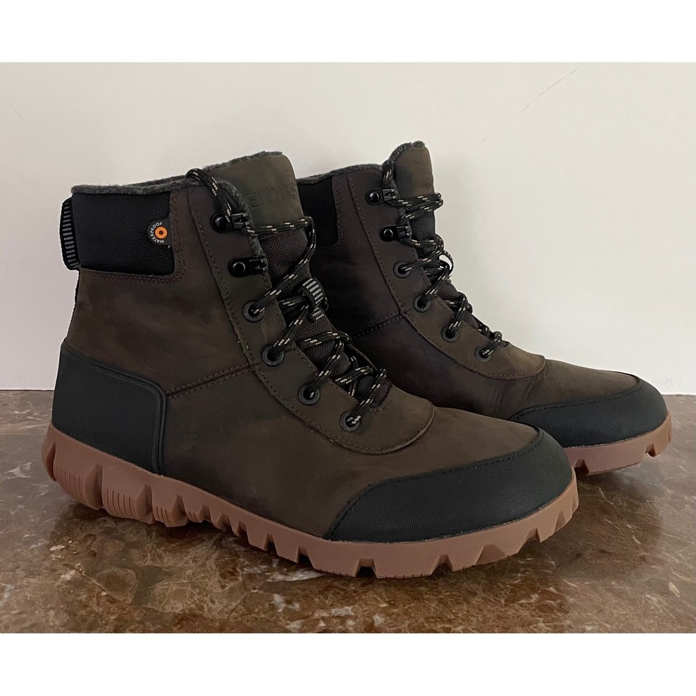 Bogs Mens Arcata LTR MD Waterproof Winter Boots Brown Leather Slip Resistant 9.5
